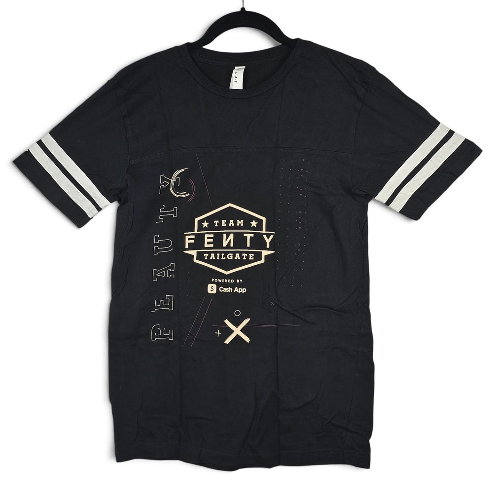 L.A.T Apparel Rihanna T-Shirt Women S Fenty Tailgate Black Graphic Stripe Sleeve